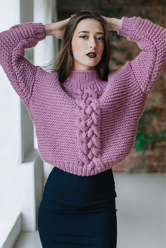 Women Hand Knit Turtleneck Sweater 87K – KnitWearMasters