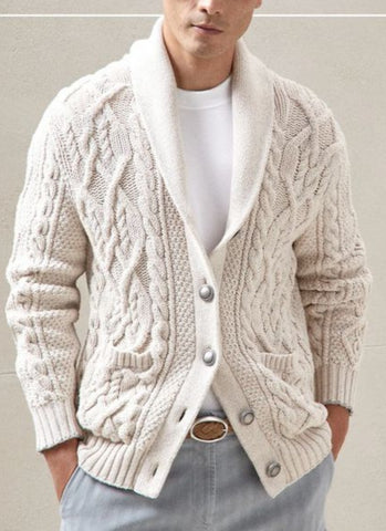 Men's Hand Knitted Shawl Collar Wool Cardigan - KnitWearMasters