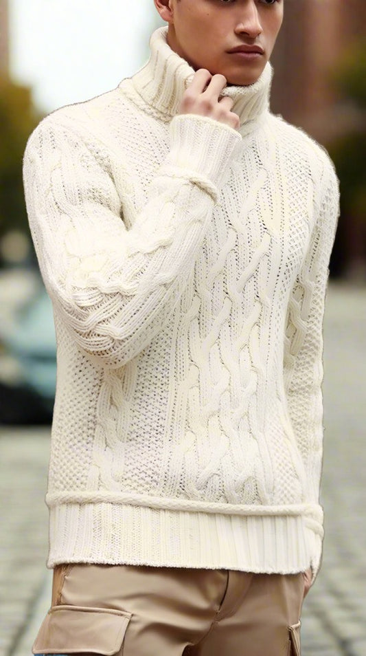 Men Hand Knit Turtleneck Sweater 258B by KnitWearMasters