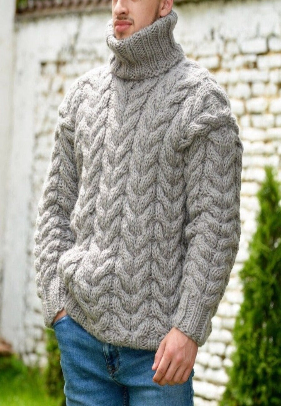 Men's Hand Knitted Turtleneck Sweater 22B by KnitWearMasters
