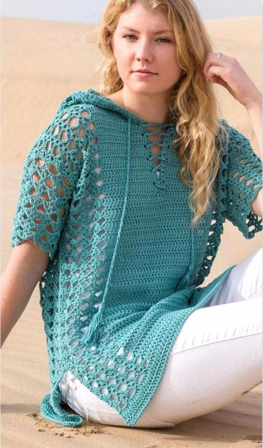 Made-to-order Women Crochet Blouse with Hood, 21S - KnitWearMasters