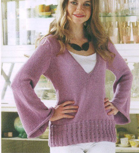 Women's Hand Knit V-neck Sweater 50J - KnitWearMasters