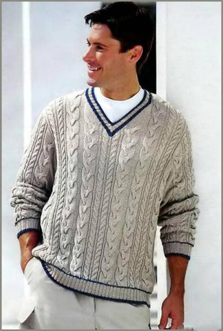 Men's Hand Knitted V-Neck Sweater 28B – KnitWearMasters
