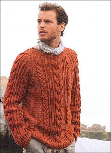 Men's Hand Knitted Cabled Crewneck Sweater 43B - KnitWearMasters