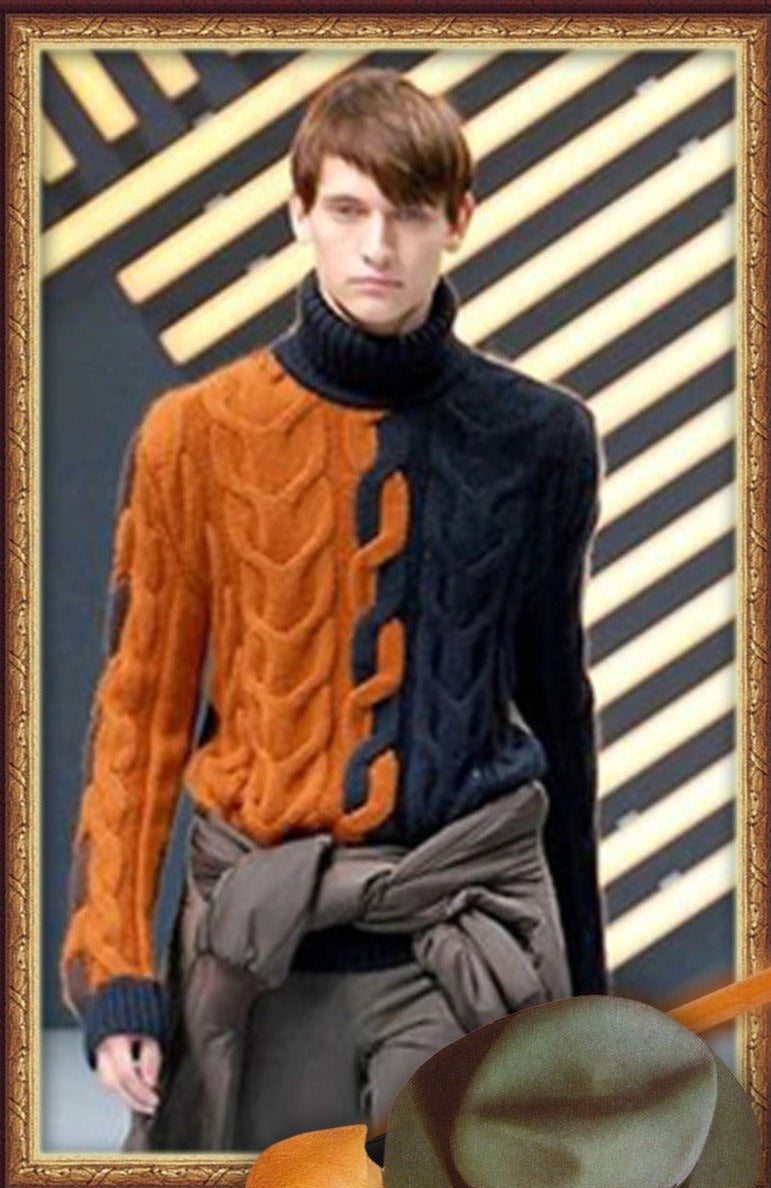 Men's Hand Knitted Cabled Turtleneck Sweater 9B - KnitWearMasters