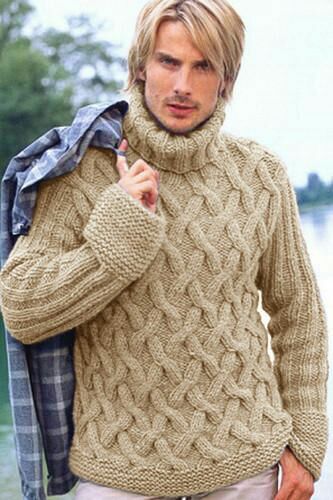 Men's Turtleneck Hand Crafted Wool Sweater 284B by KnitWearMasters