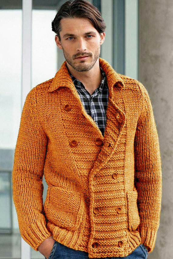 Men's Hand Knit Double Breasted Cardigan 264A - KnitWearMasters