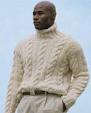 Men's Hand Knit Turtleneck Cabled Wool Sweater 88B - KnitWearMasters