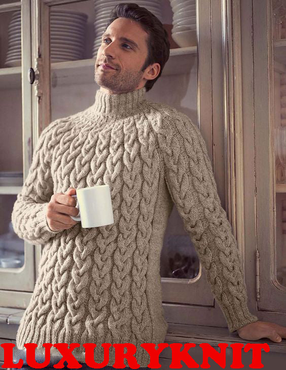 Men's Hand Knit Wool Turtleneck Sweater 68B - KnitWearMasters