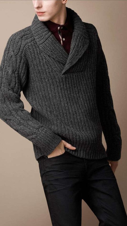 Men's Hand Knit Shawl Collar Sweater 109B - KnitWearMasters