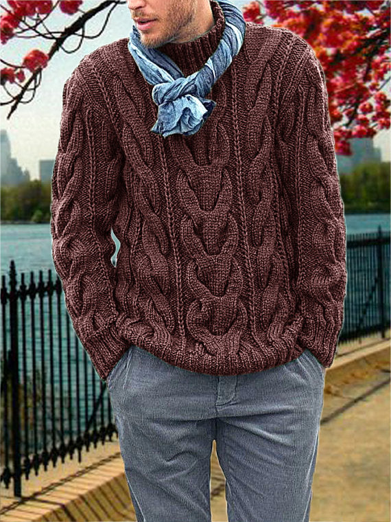 Men's Hand Knit Wool Turtleneck Sweater 70B - KnitWearMasters