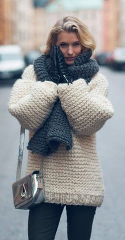 Womens Hand Knit Turtleneck Sweater and scarf 12K - KnitWearMasters