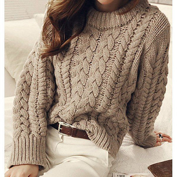 Womens Cable Knit Crew Neck Sweater 24G - KnitWearMasters