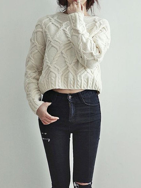 Womens Cable Knit Crew Neck Sweater 15G - KnitWearMasters